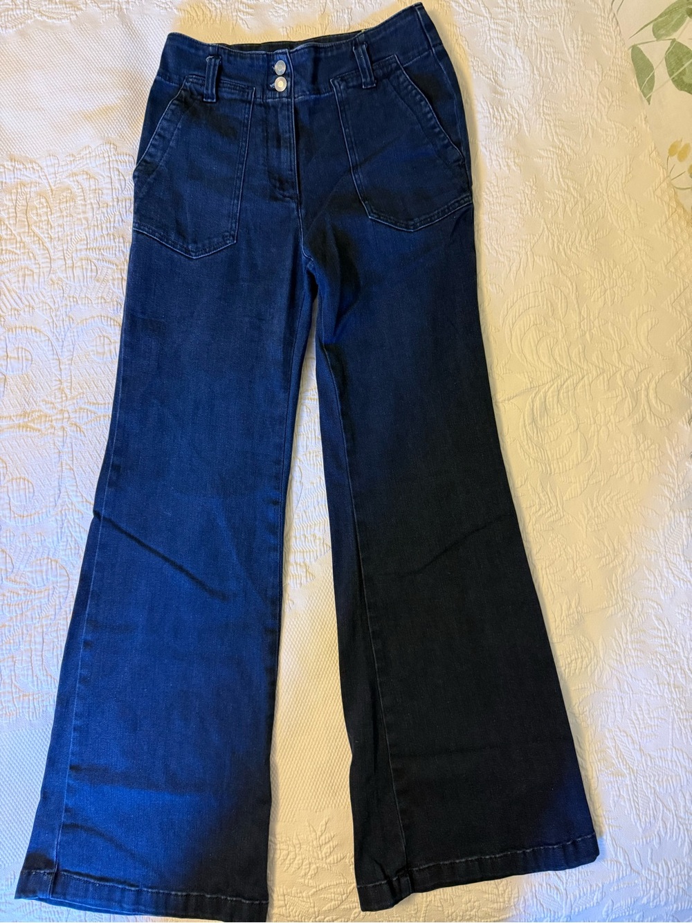 Anthropologie Dark Indigo Wide-Leg Flare Jeans